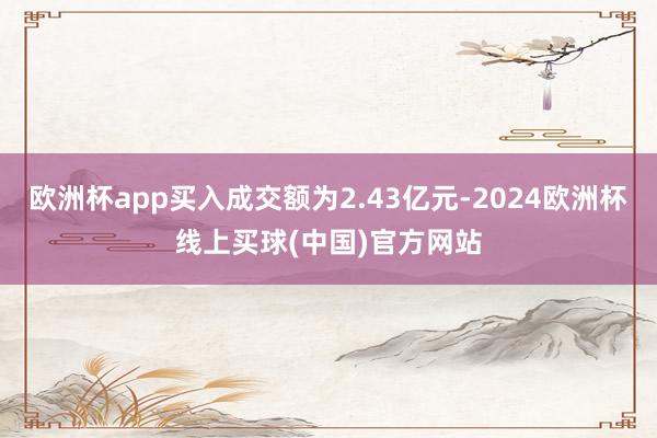欧洲杯app买入成交额为2.43亿元-2024欧洲杯线上买球(中国)官方网站