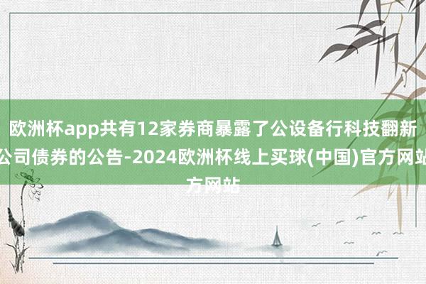 欧洲杯app共有12家券商暴露了公设备行科技翻新公司债券的公告-2024欧洲杯线上买球(中国)官方网站