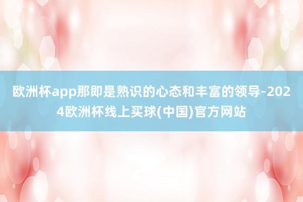 欧洲杯app那即是熟识的心态和丰富的领导-2024欧洲杯线上买球(中国)官方网站